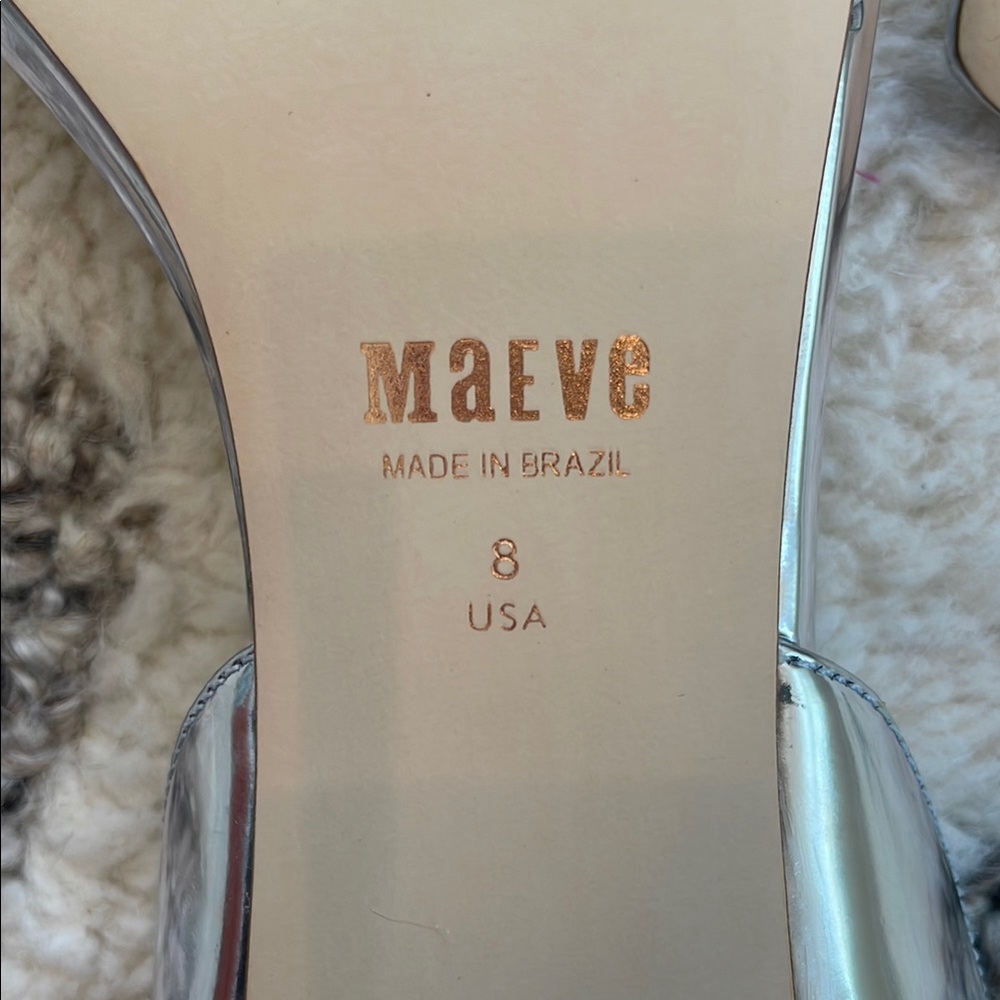 Maeve Anthropologie silver square toe kitten heel sandal brand new never worn - Picture 3 of 5